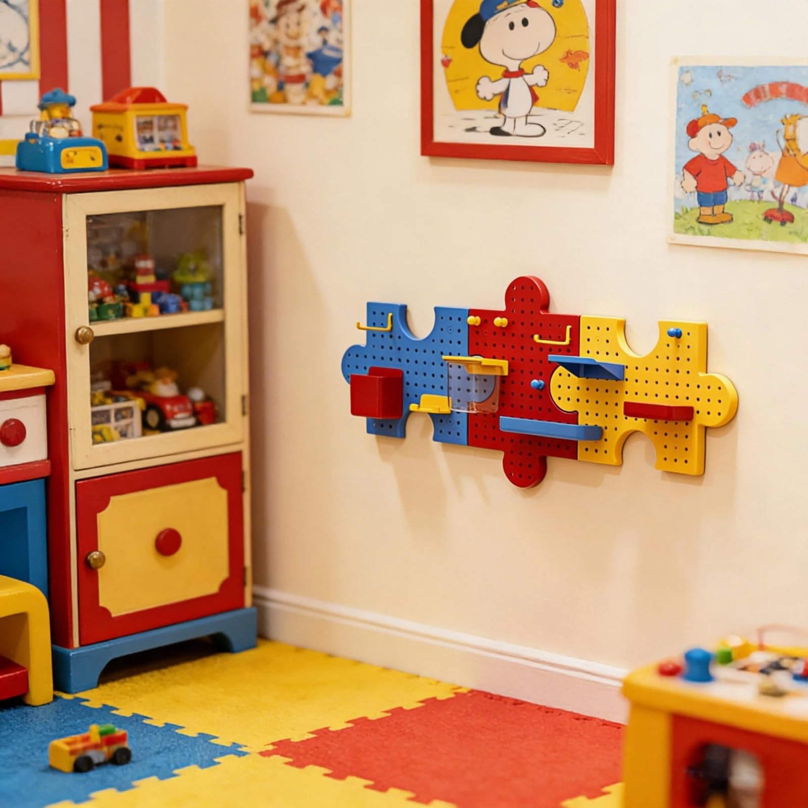 Pegboard Wall Organizer, Puzzle Modular Plastic Storage System with Hooks She...