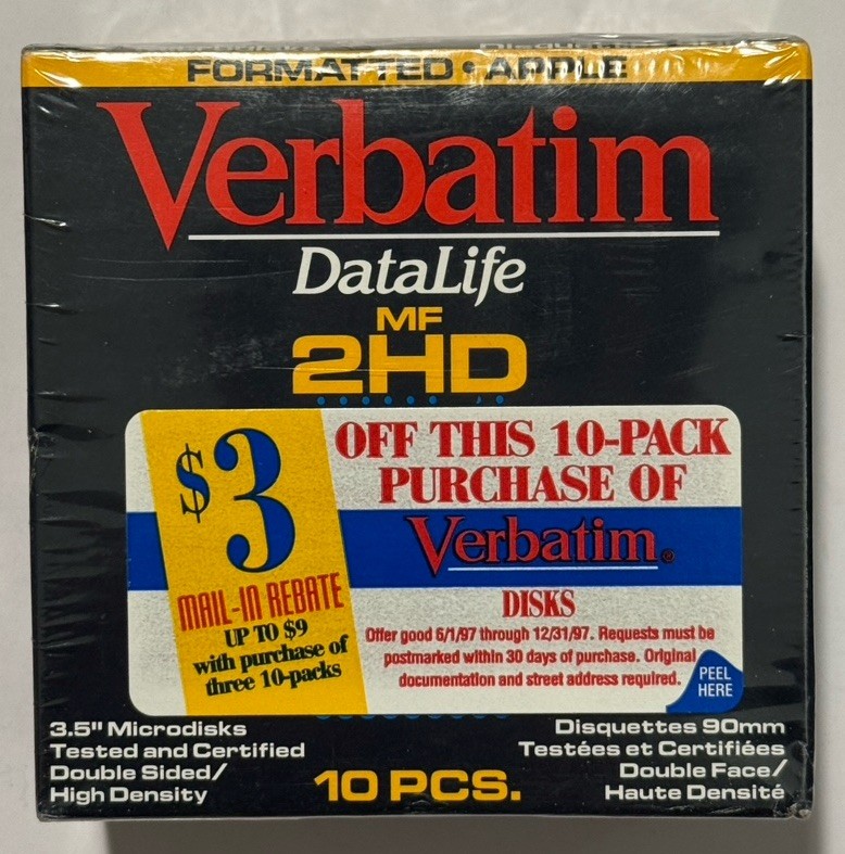 Verbatim DataLife MF2HD Apple Formatted 3.5" 1.4MB Floppy Diskettes 10pcs SEALED