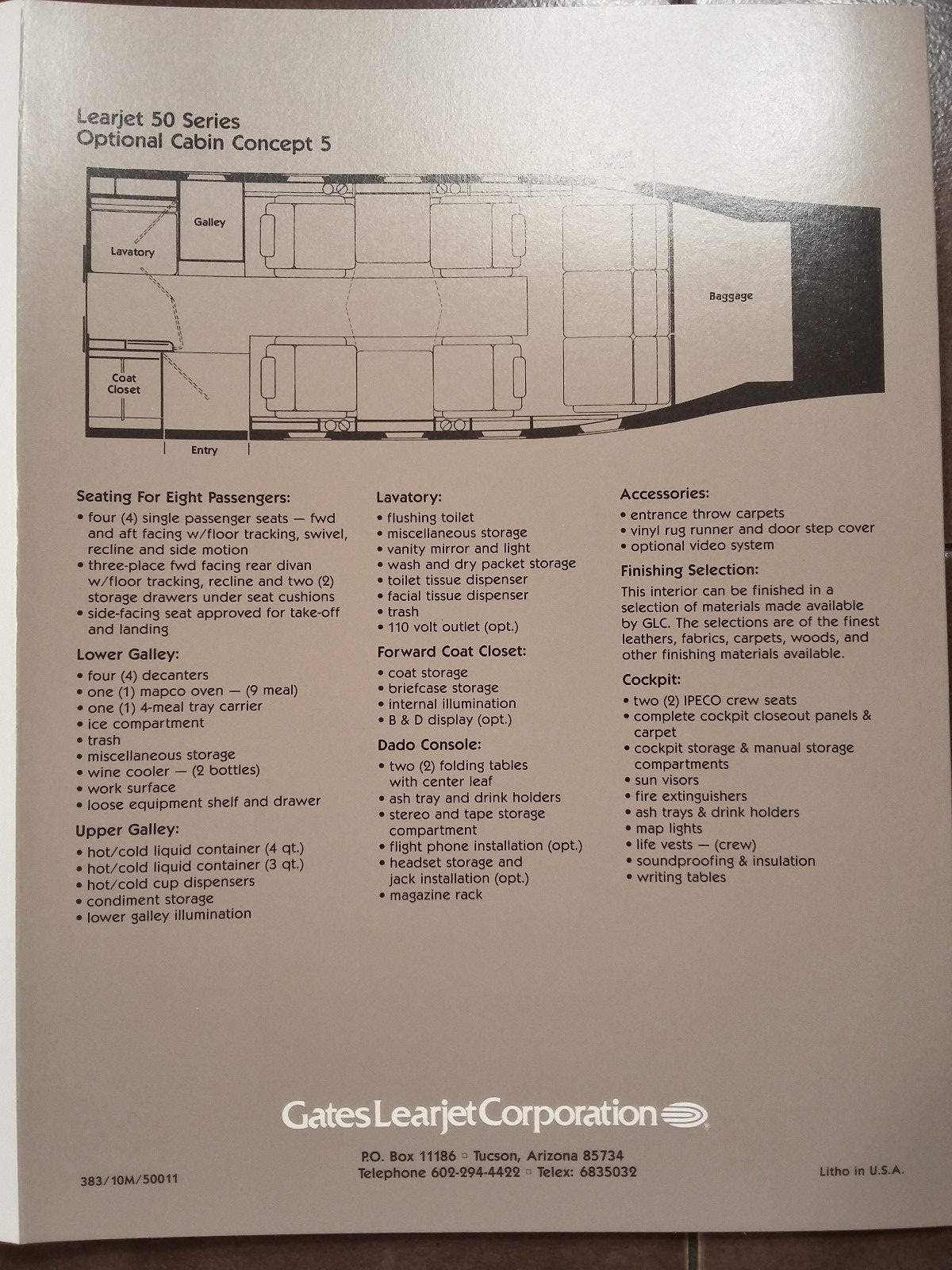Original Gates Learjet 50 Concept 5 Brochure, Trifold, 8 x 10.75"
