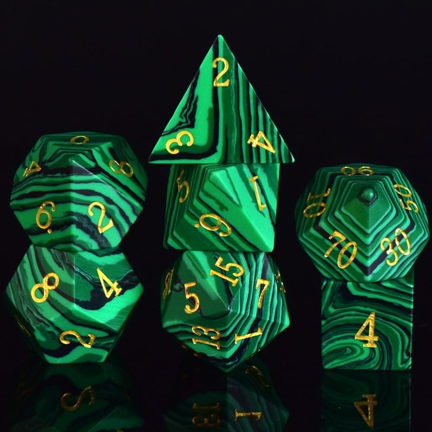 Malachite Stone Dice Set D&D 7PCS Gemstone Dice Polyhedral DND Dice with Gift...