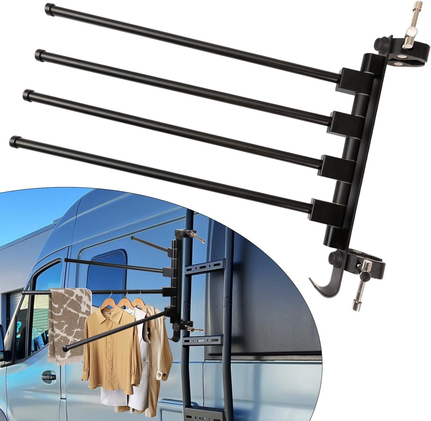 RV Clothes Drying Rack Aluminum No-Drill 4Arms 304 Steel RV/Boat/Camper