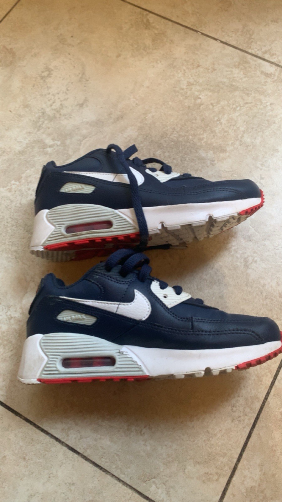 Nike Air Max 90 Teens Low Top Lace-Up Sneakers Blue White Red Rubber Sole