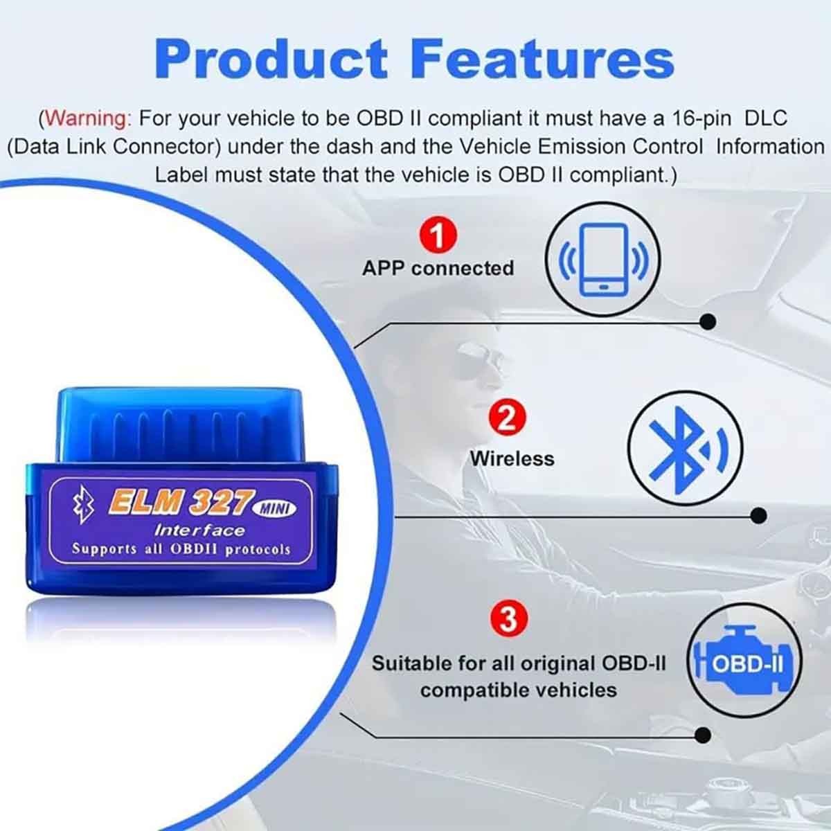 ELM327 OBD2 Code Reader Bluetooth Auto Diagnostic Tool OBDII Scanner for Android