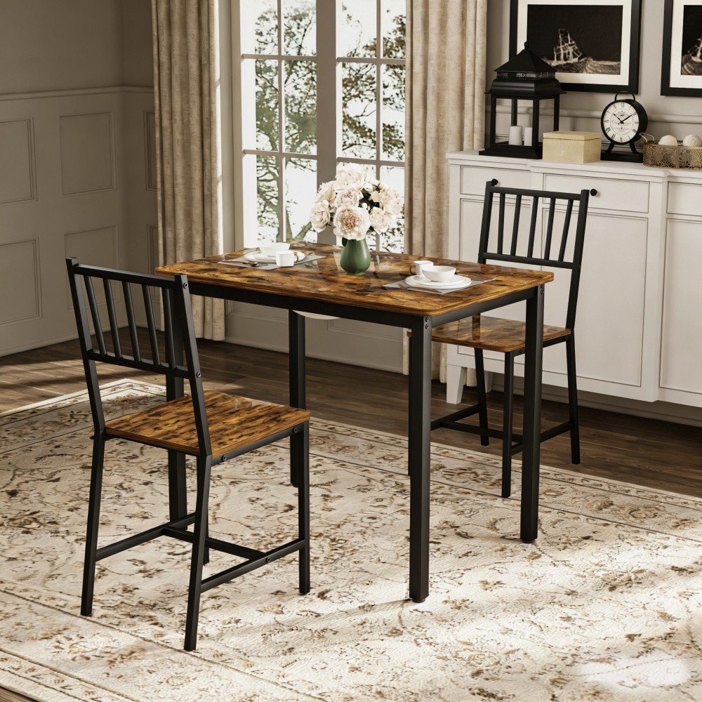 35" Dining Table with 2 Chairs, Industrial Kitchen Counter Set, Rustic Brown