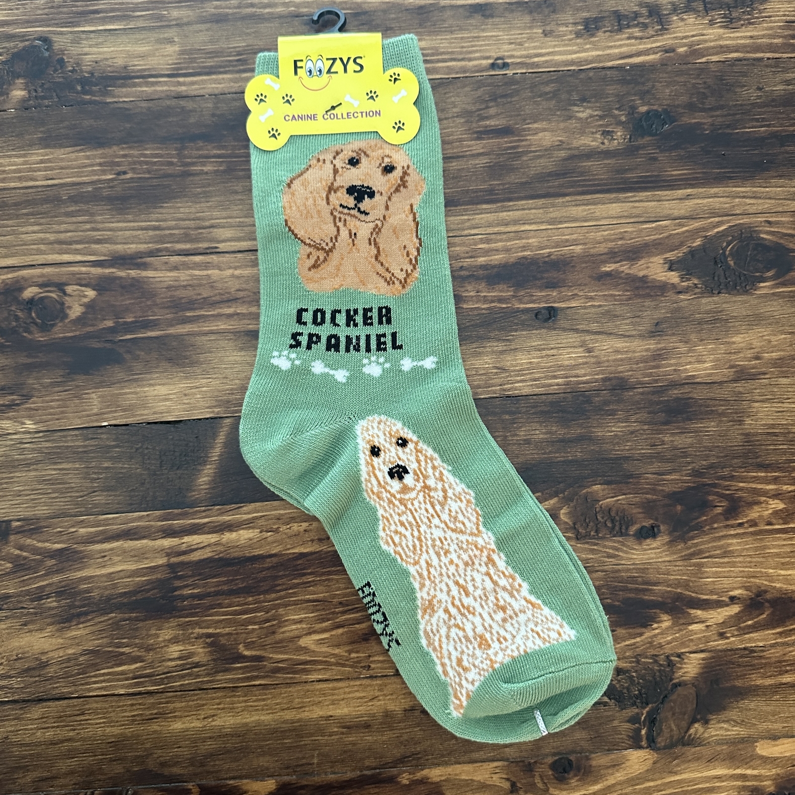 NWT Foozys Green Cocker Spaniel Print Crew Socks Women's One Size