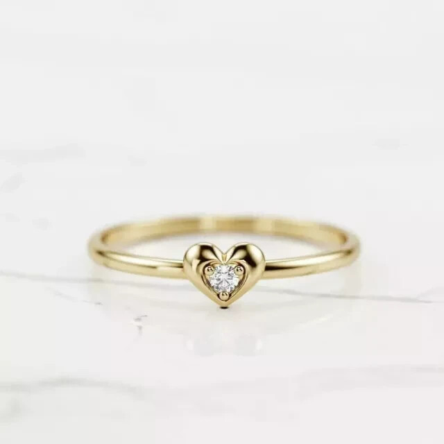 14k Yellow Gold Plated 0.20Ct Real Moissanite Heart Shape Promise Ring For Heart