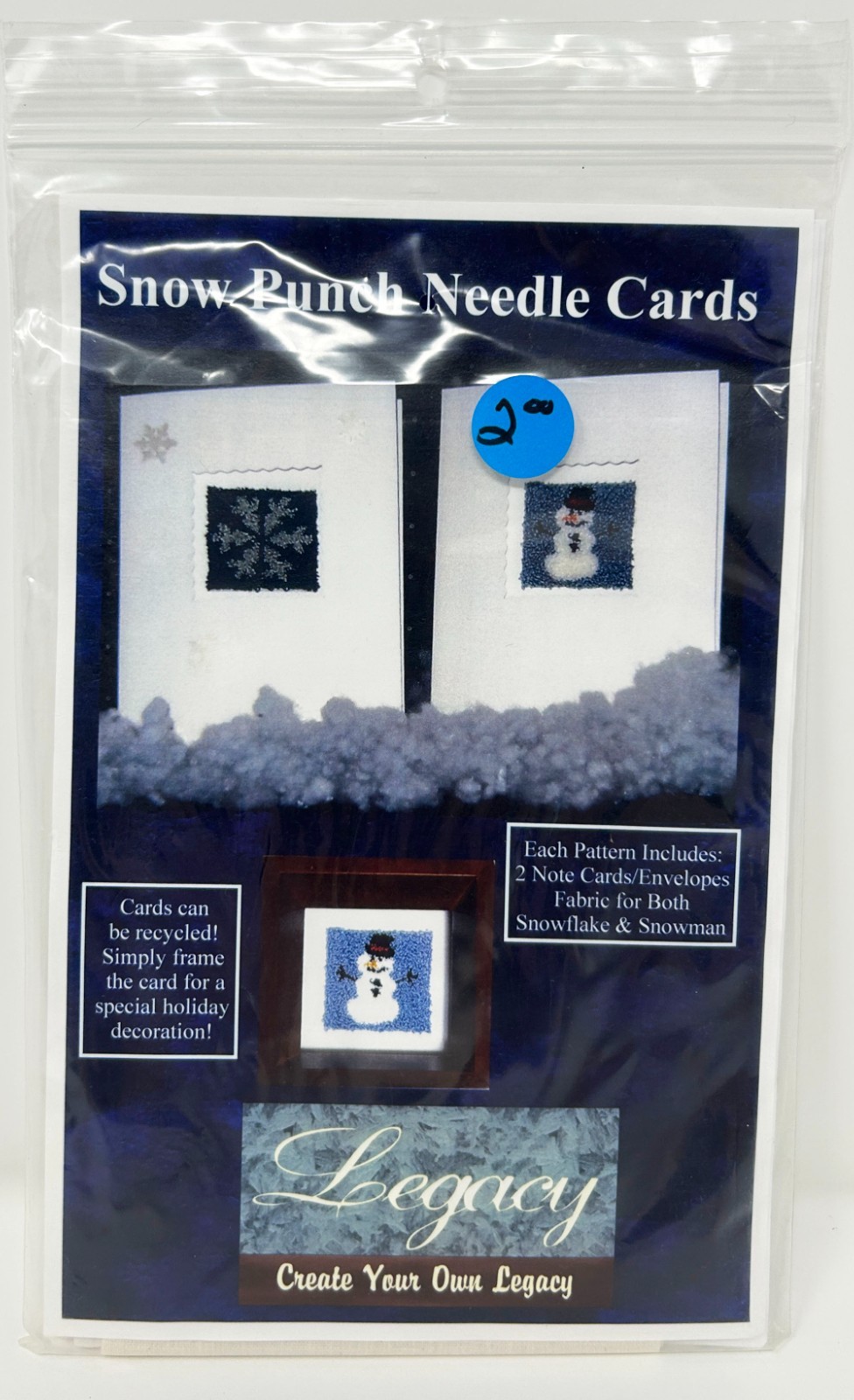 Legacy Snow 2 Punch Needle Cards Envelopes Printed Fabric Pack Wright New