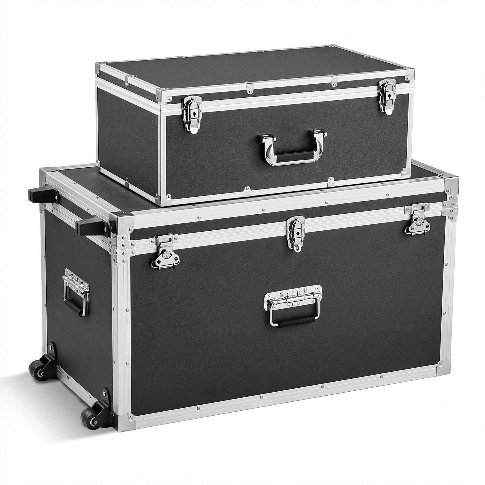 Uimoso Metal Storage Trunk Set of 2 Wooden Suitcase Boxes with Padlocks, Black