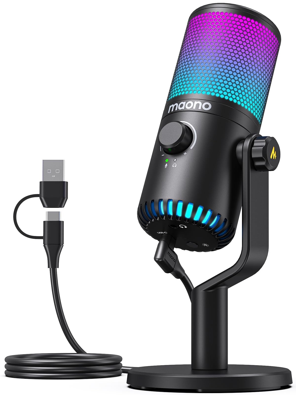 MAONO USB Condenser Microphone Gaming Microphone PC RGB Lighting Mute Button (DM