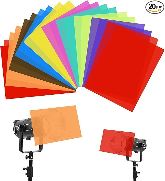 20 Pack Photographic Gels Filter Color Correction Gel Light Filter, Transparent