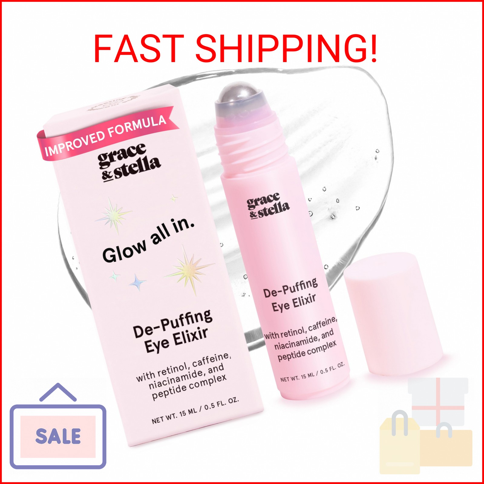 grace & stella Under Eye Brightener Roller - Airplane Travel Essentials - Travel