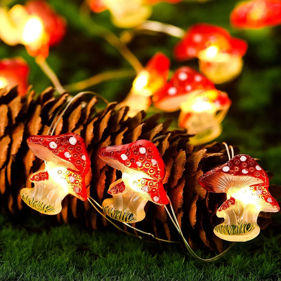 LED mushroom light, copper wire light string, micro landscape atmosphere decorat