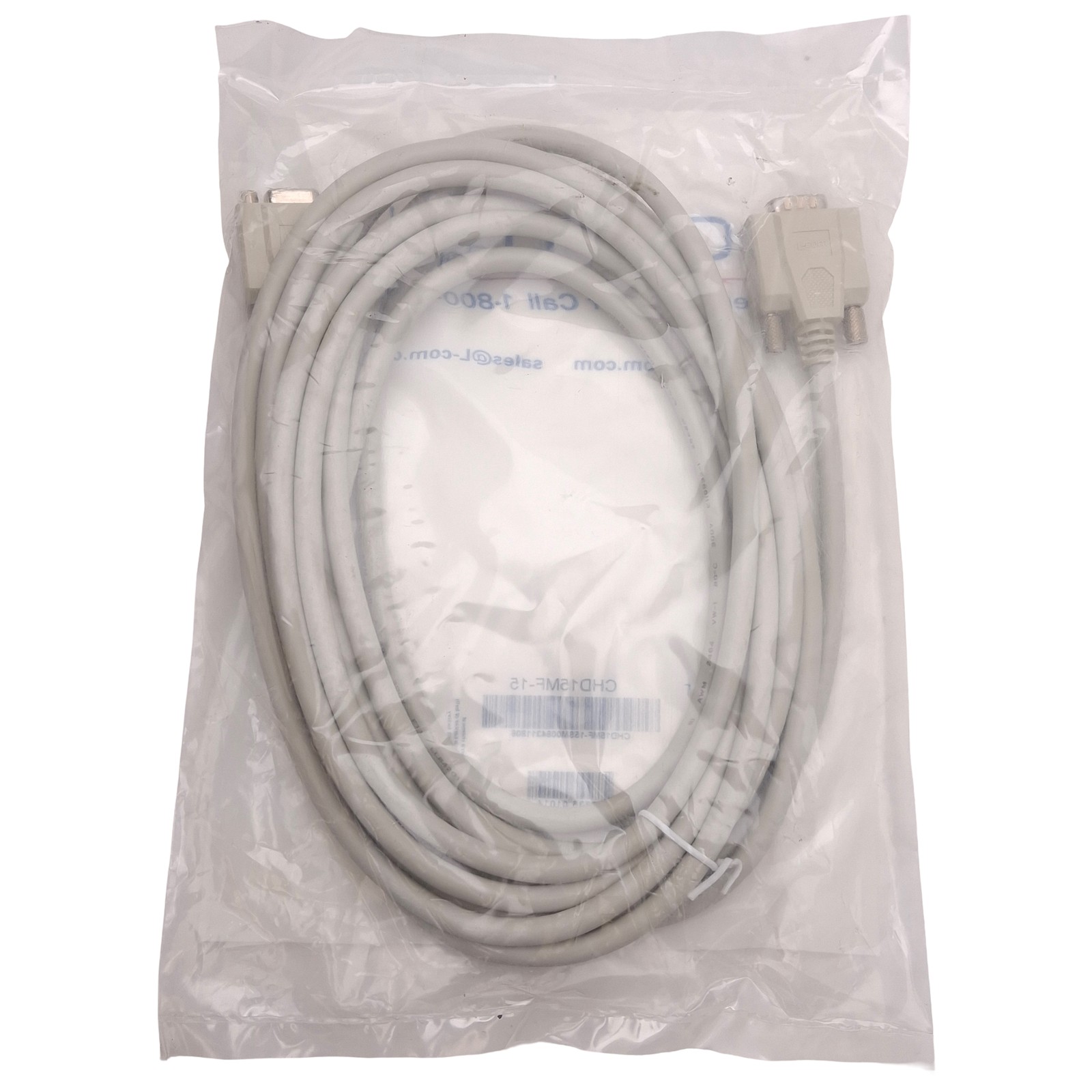 L-Com CHD15MF-15 Deluxe Molded D-Sub Cable, DB15 Male to Female, 15ft Long