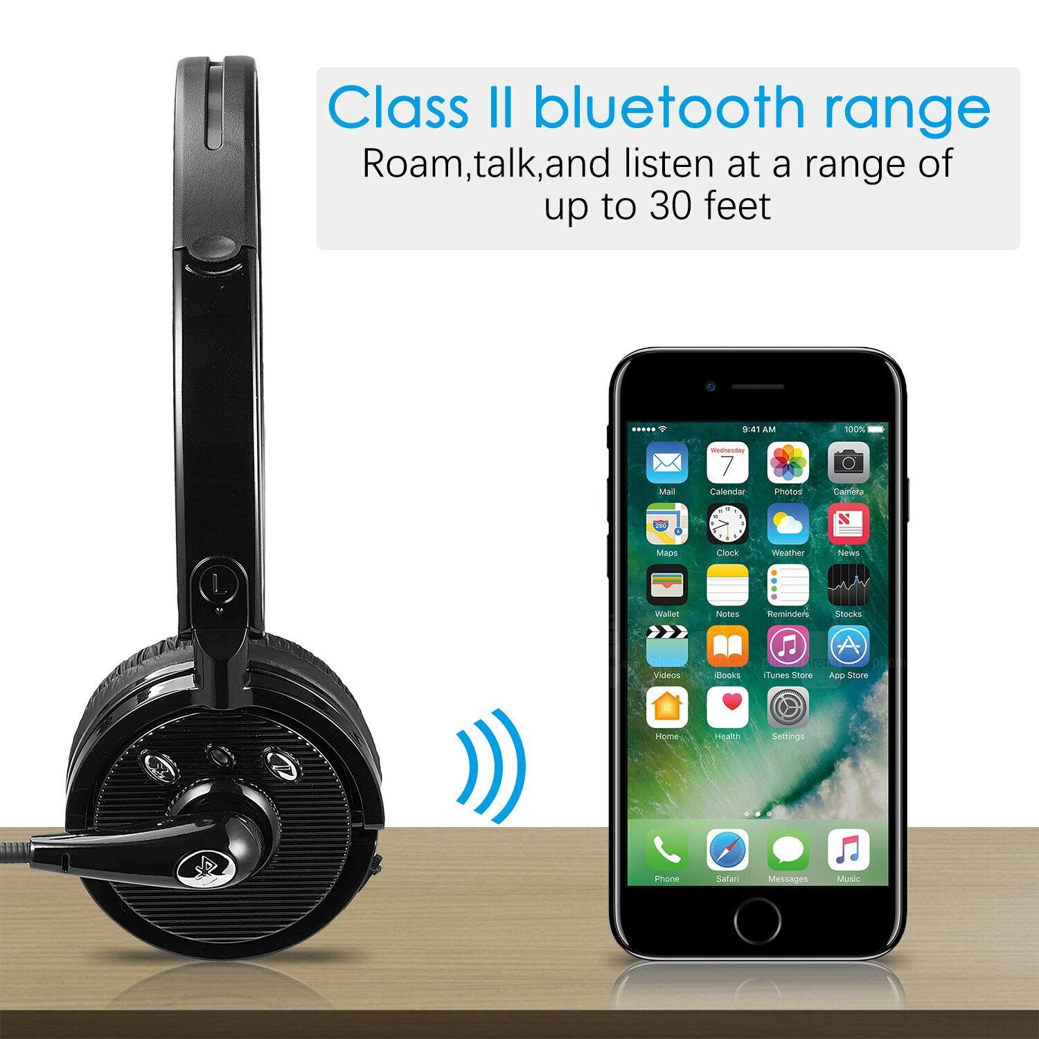 for Trucker Driver Over The Head Wireless Bluetooth Headset Mic Noise-Canceling