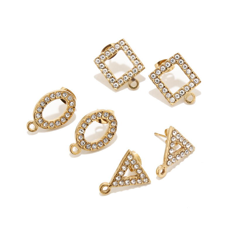 10pcs Gold Plated Stainless Steel Earrings Crystal Earring Posts with Ring