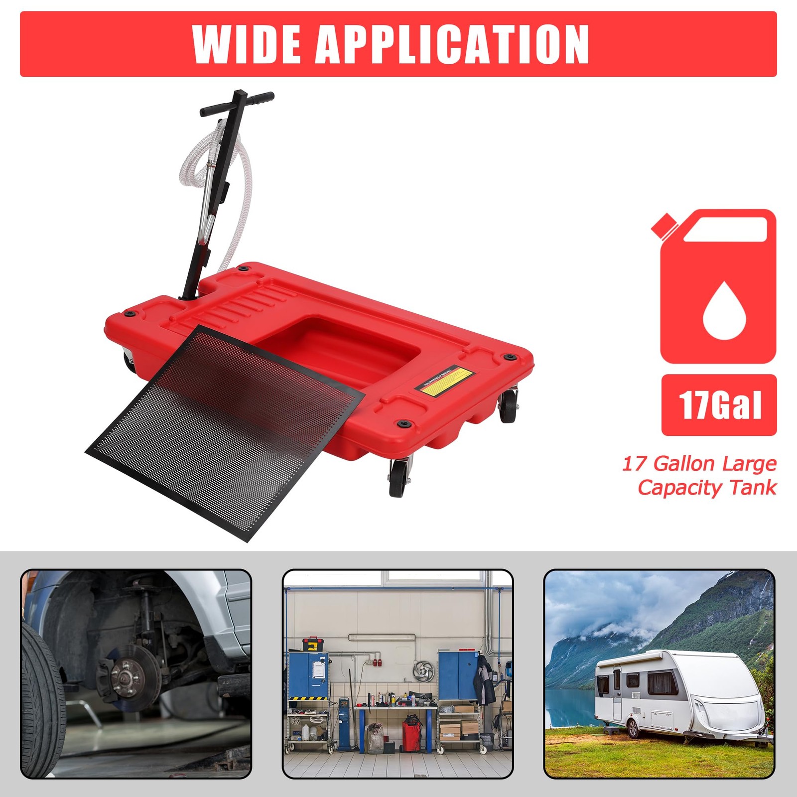 ⭐17Gallon Oil Drain Pan w/12V Electric Pump,Low Profile Oil Change Pan w/Handle