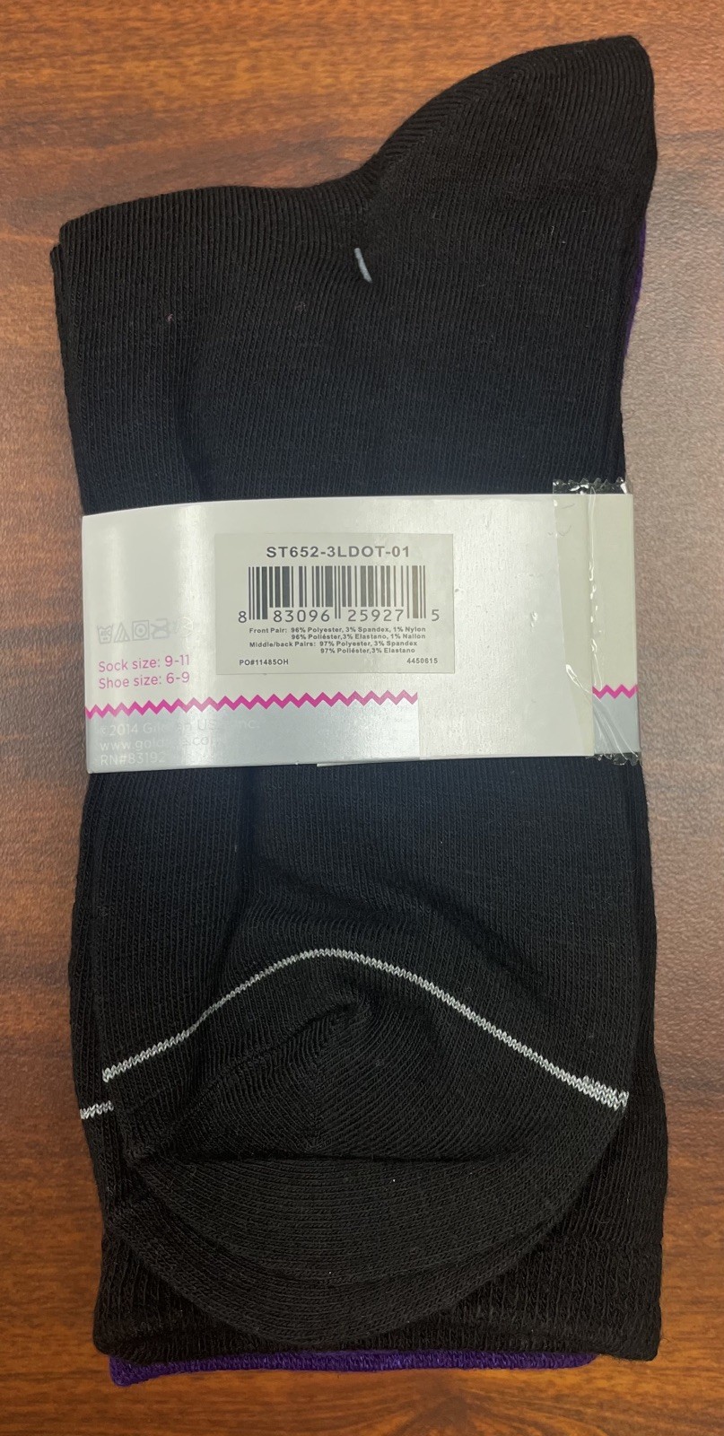 Silvertoe Women’s Crew Socks 3 Pair Pack – Black Polka Dot, Purple & Solid Black