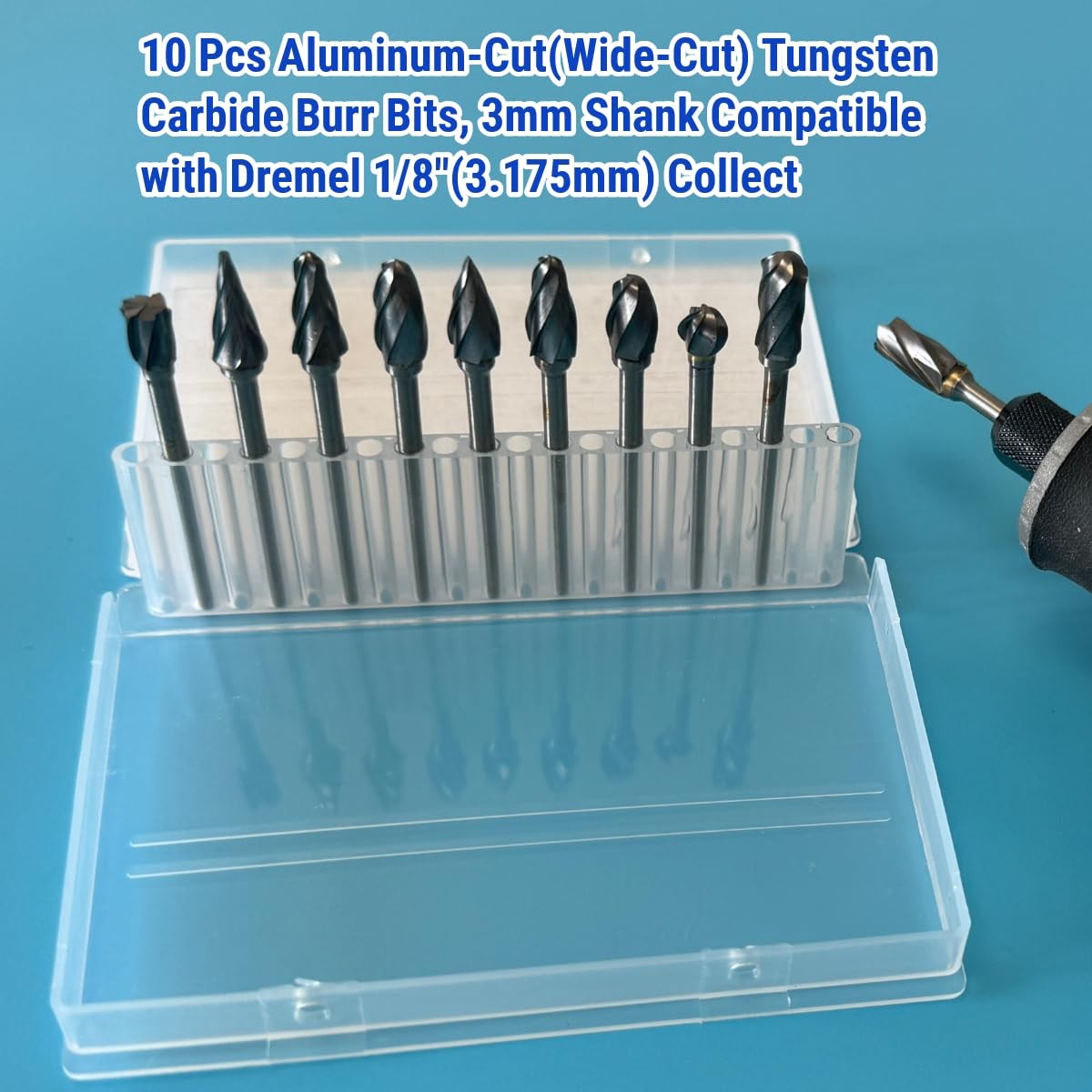 Sworker 10 Pcs Carbide Burr Set 1/8" Shank Compatible with Small, Silver Grey