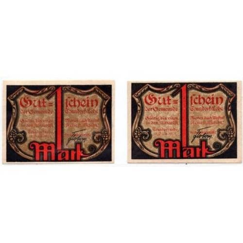 1921 Germany Tonnedorf-Lohe Notgeld Set of 2 Notes (1503)