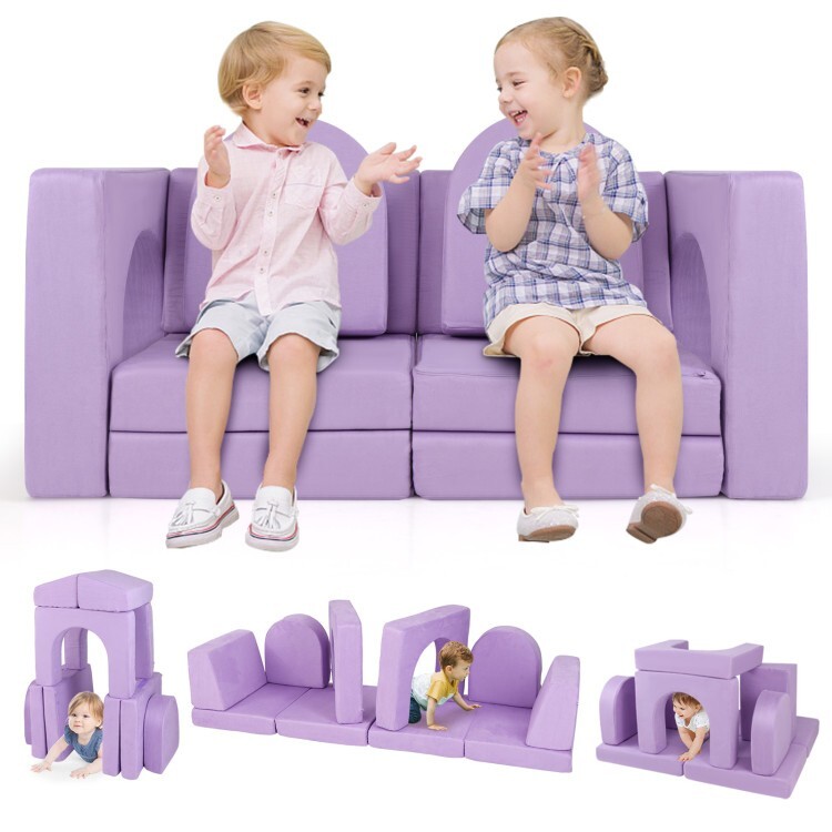 8 Pcs Kids Play Couch Modular Kids Play Couch Toddler High-density Sponge Purple