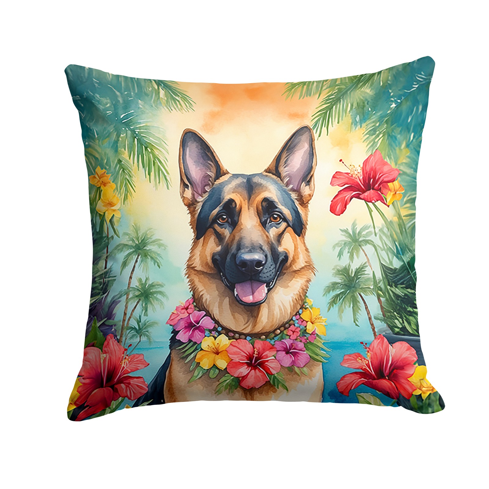 Caroline's Treasures German Shepherd Luau Throw Pillow DAC6437PW1414
