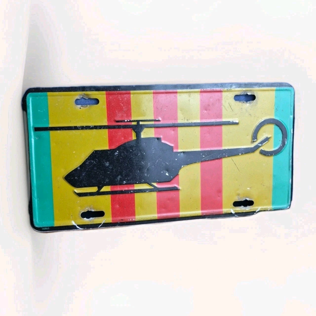 VTG Vietnam War HUEY HELICOPTER License Plate Stamped 16863 1st Cav 1st Print