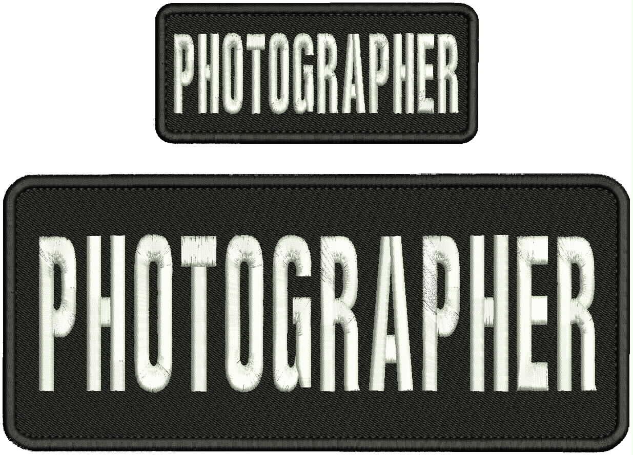 PHOTOGRAPHER Embroidery Patch 4x10 and 2x5 hook on back white on black