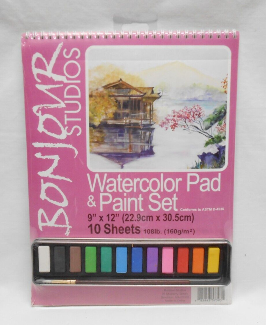 Bonjour Studios Watercolor Pad Paint Set with 10 9 x 12 Sheets 12 Colors