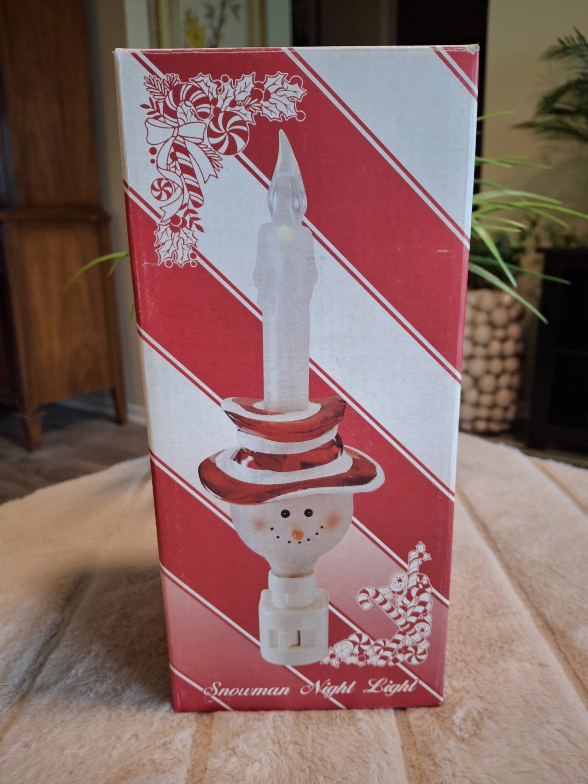 Snowman Night Light Flickering Candelabra Original Box Large