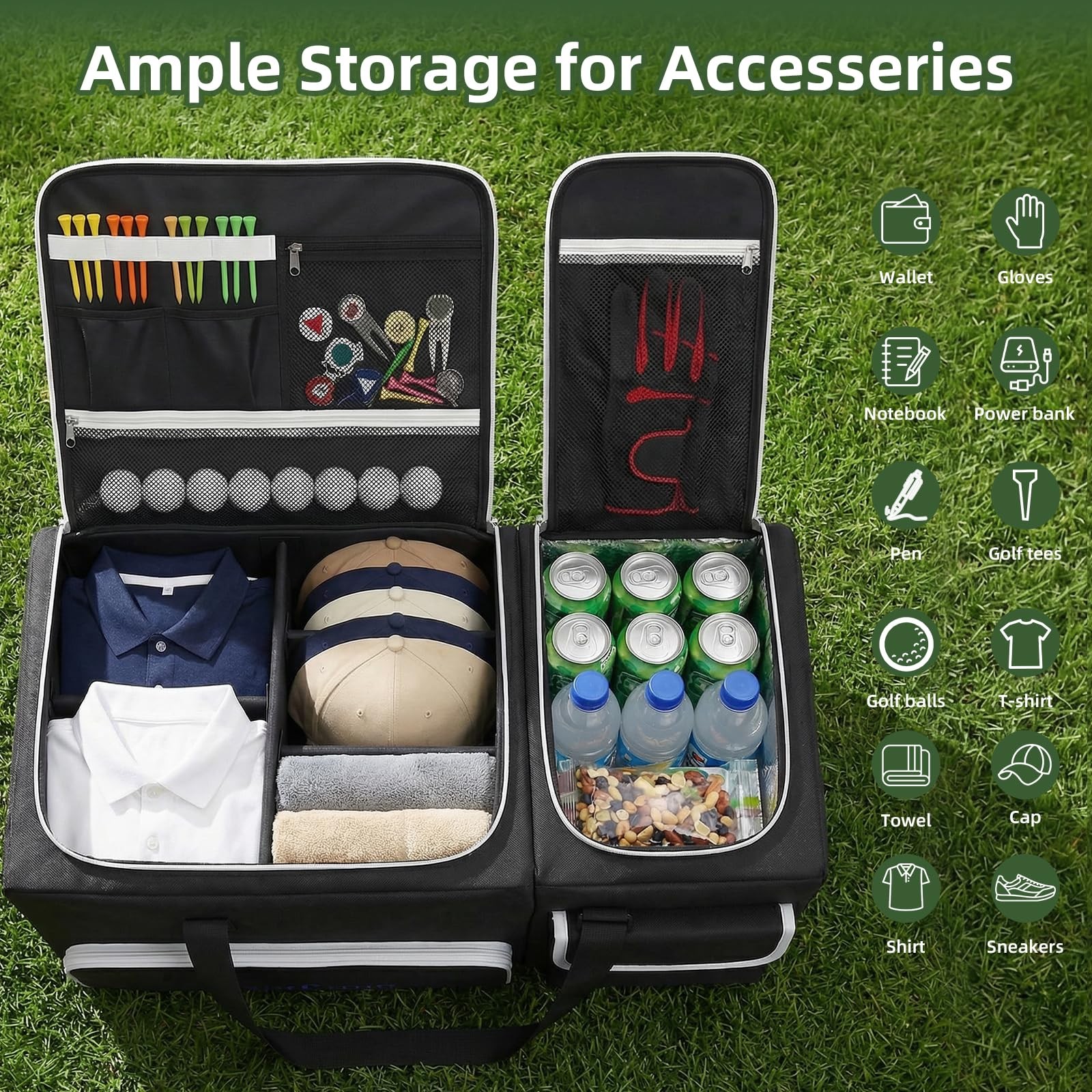 Golf Trunk Organizer, 2-Layer Car Locker with Ventilated Shoe Compartment for 2