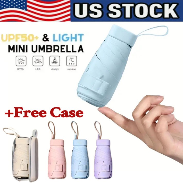 Portable Rain Umbrella Pocket Compact Mini Umbrella  6 Fold Sun Umbrella US