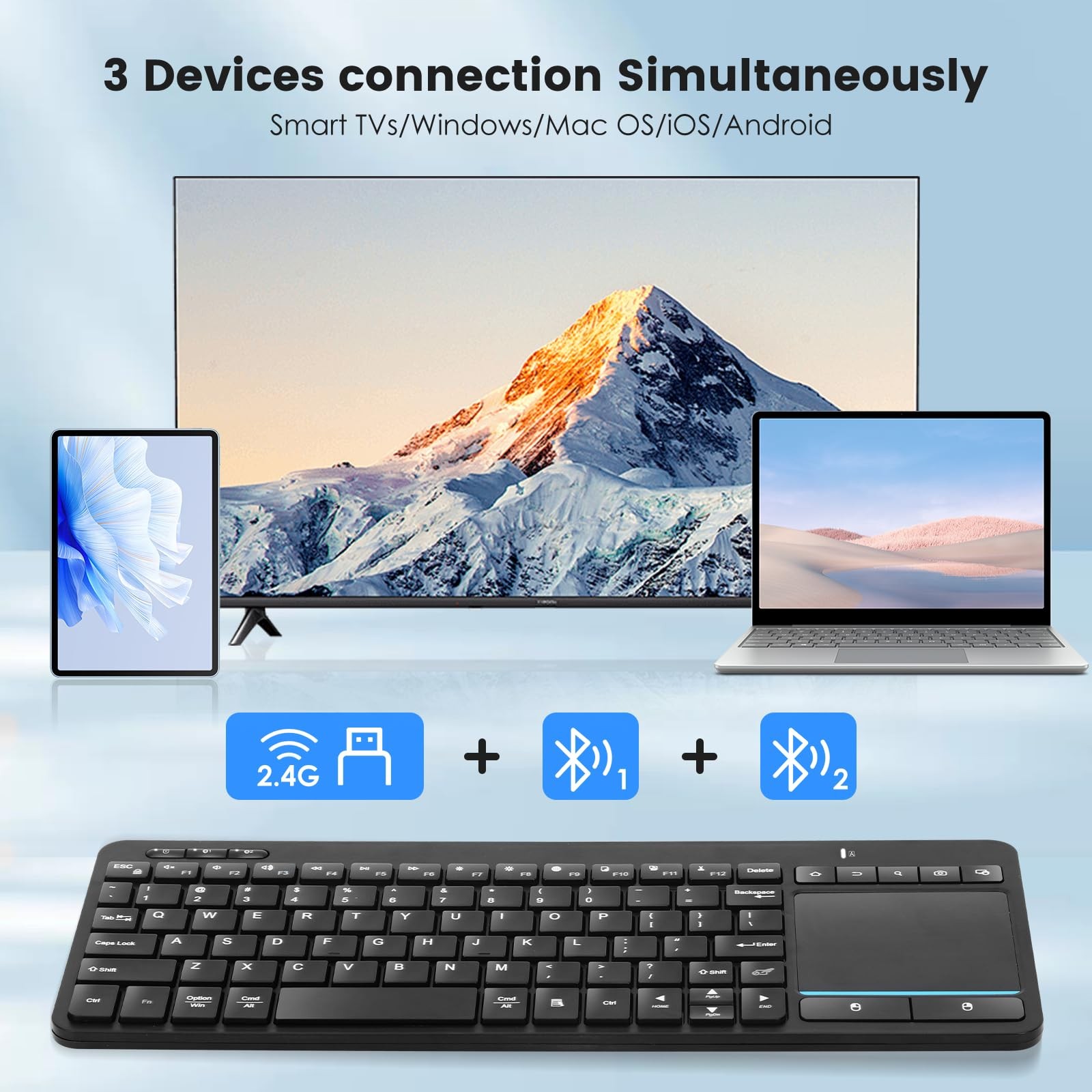 Wireless Bluetooth Keyboard With Trackpad For PC Android Chrome OS Tablet