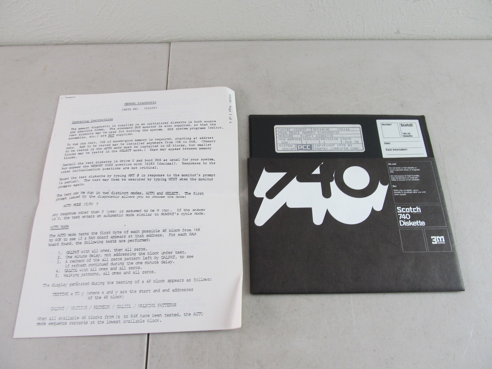Pertec PPC Memory Diagnostic System 300/25 8 Inch Floppy 70s Altair Era Vintage