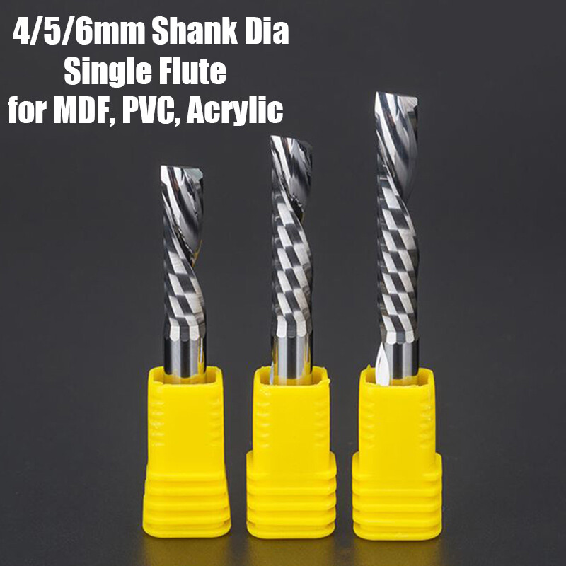 4/5/6mm Carbide Left Spiral Down Cut Single Flute End Mill Router Bits CNC MDF