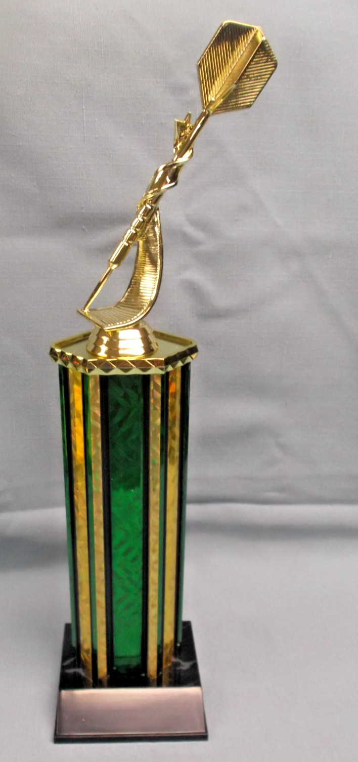 tall dart trophy green column weighted black base award