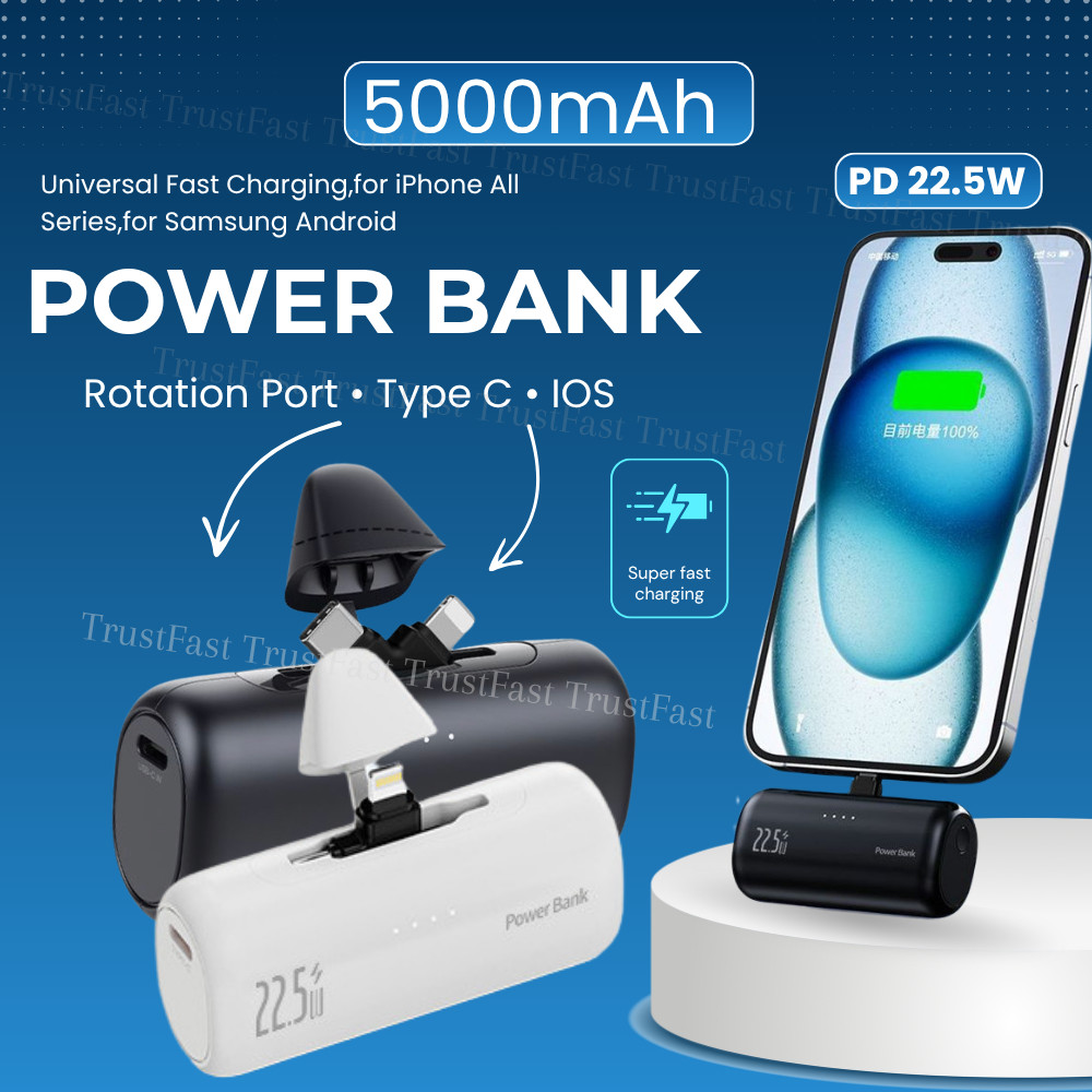 Mini Power Bank Portable 5000mAh Fast Charger External Battery For iPhone Type C