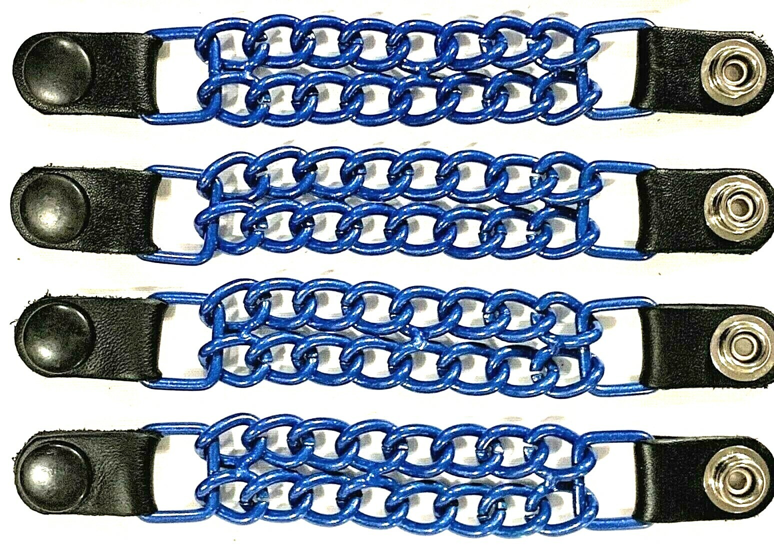 4 GLOSSY BLUE POWDER COATED DOUBLE CHAIN MOTORCYCLE VEST EXTENDERS MADE IN USA