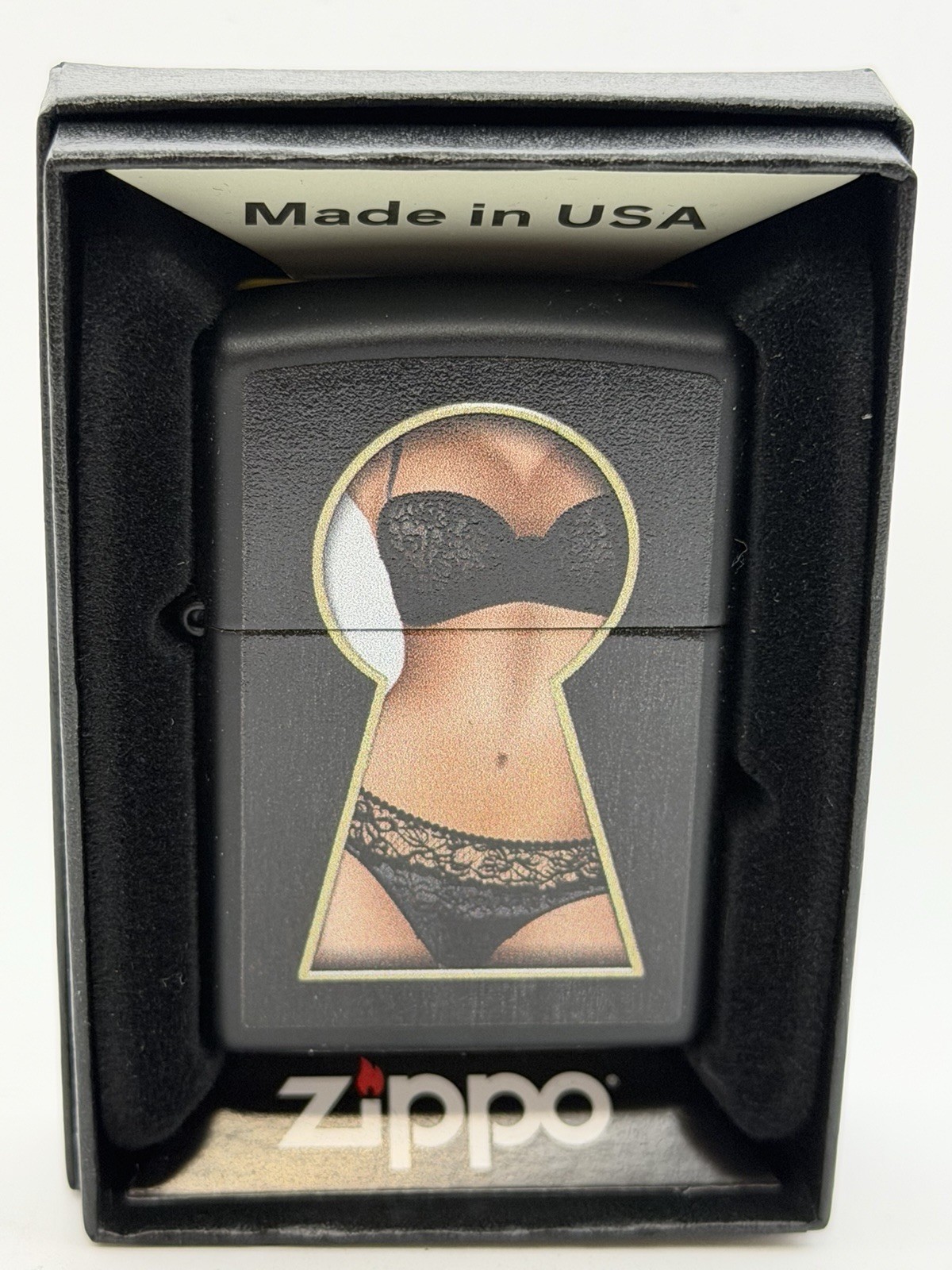 2022 Keyhole Surprise Design Black Matte Zippo Lighter New 49980