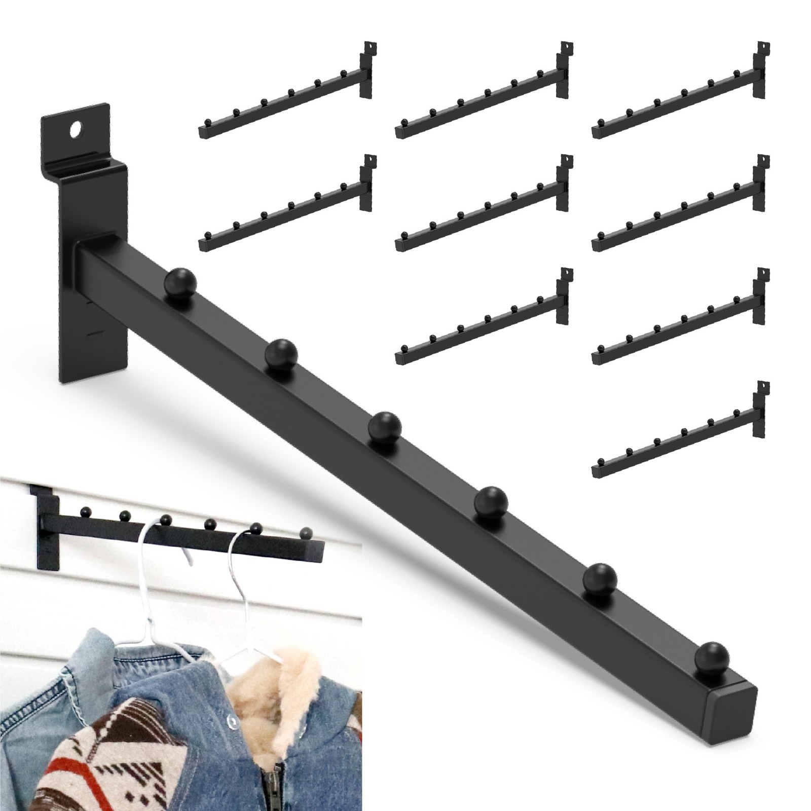 BFPeaky 12 Inch Waterfall Slatwall Hooks, 10PC, Slatwall Accessories, Slatwal...