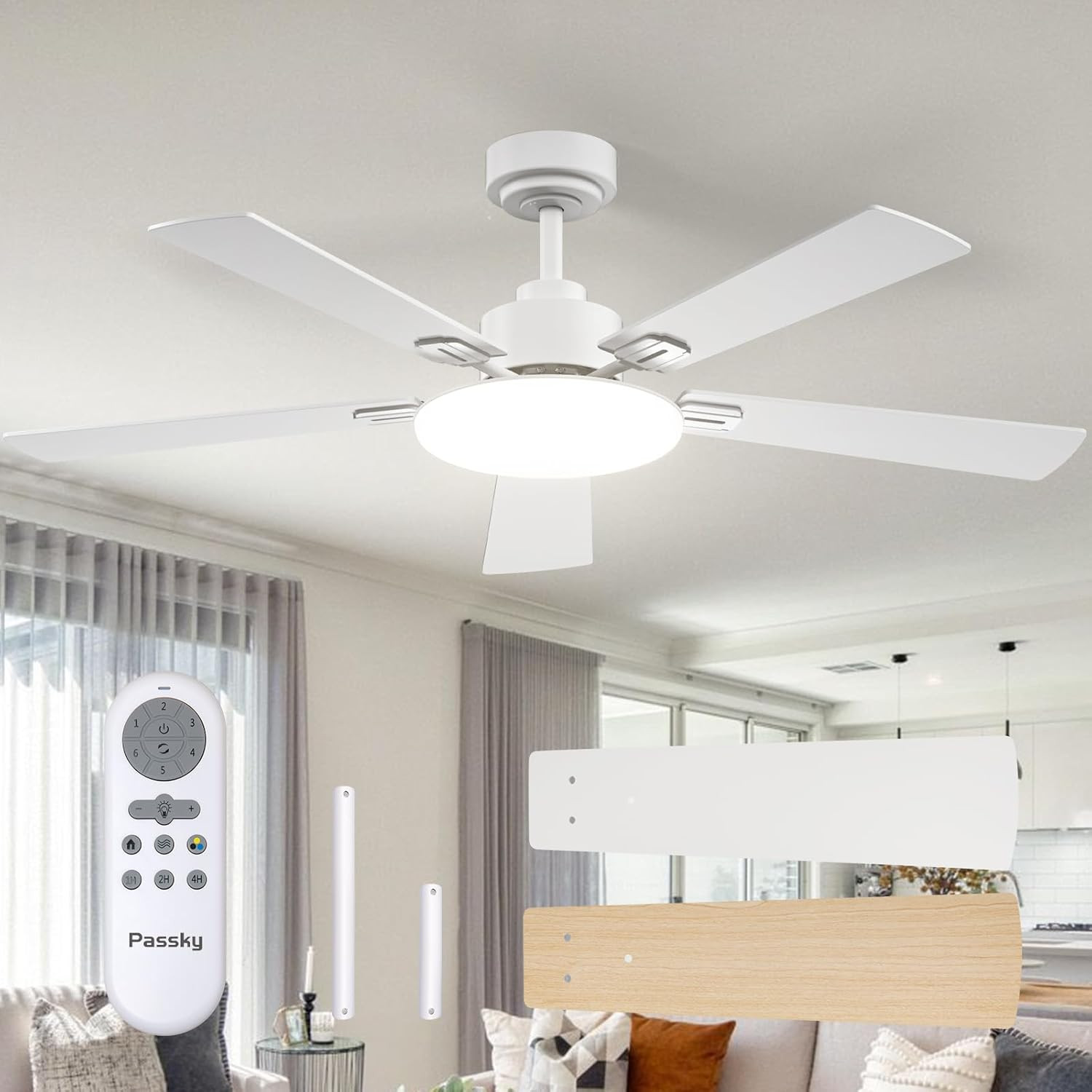 Ceiling Fans with Lights, 52 Inch Sleek Ceiling Fan with Light and Remote Contro