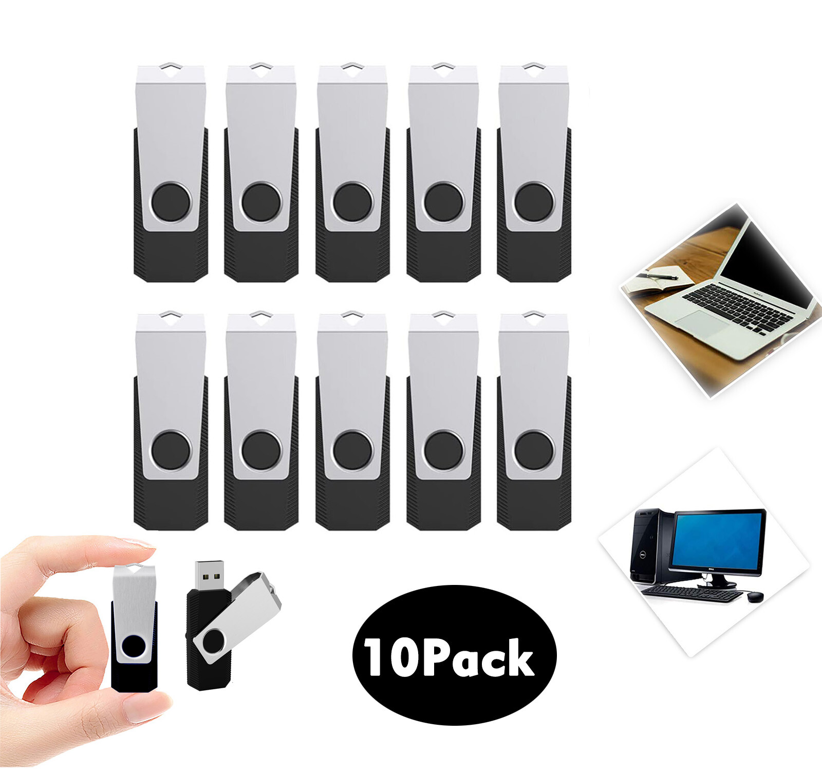 10PCS 16G 32GB 64G 128G Swivel USB 2.0 Flash Drive Pen Drive Enough Memory Stick