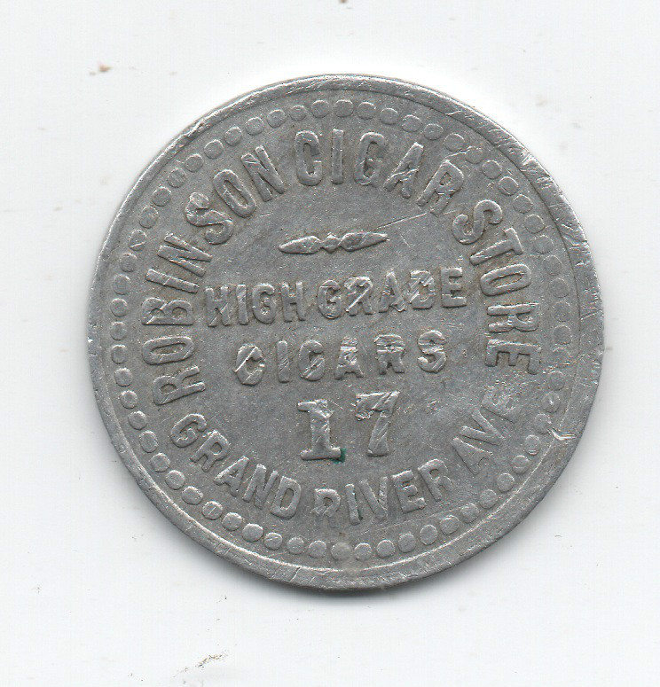 Old Aluminum Trade Token Good for 5 cent Cigar Robinson's Cigar Store