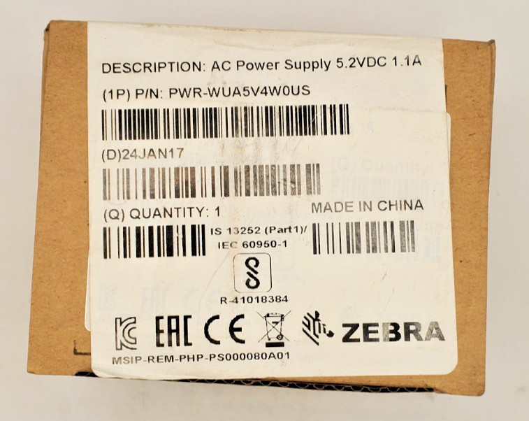 NEW IN BOX Zebra PWR-WUA5V4W0US AC Power Supply 5.2VDC 1.1A
