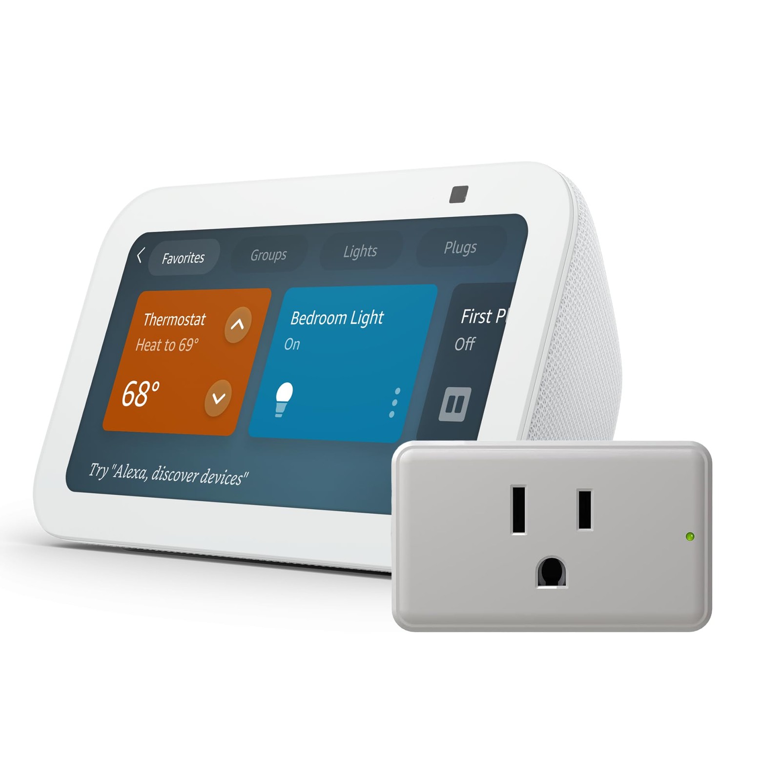Echo Show 5 with Legrand Radiant Smart Plug Glacier White