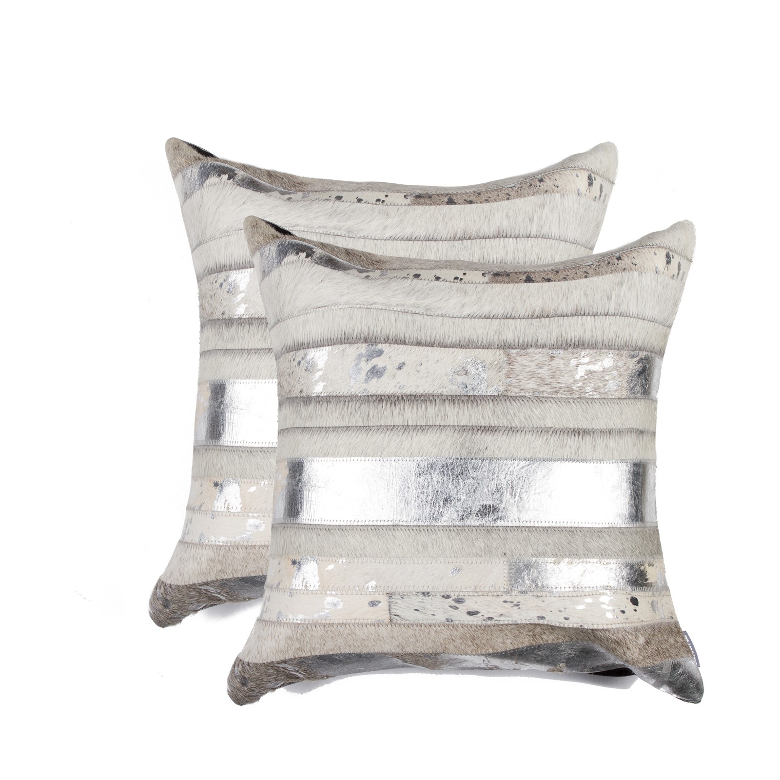 Natural Torino Madrid Cowhide Pillow | 2-Pack | Grey & silver | 18"x18"