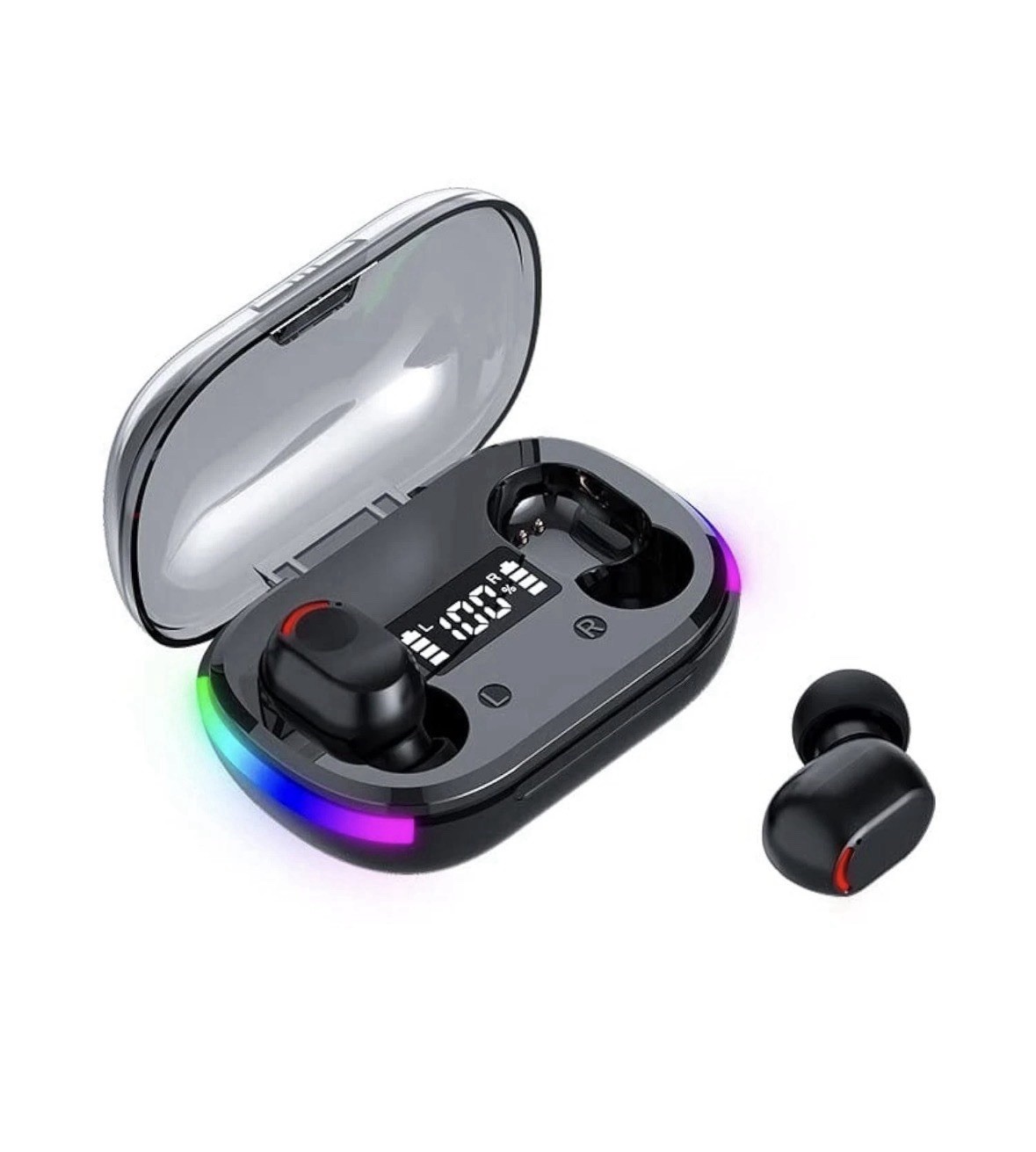 BD&M Wireless Earbuds, HiFi Digital LED Display Stereo Gaming Earbuds Black