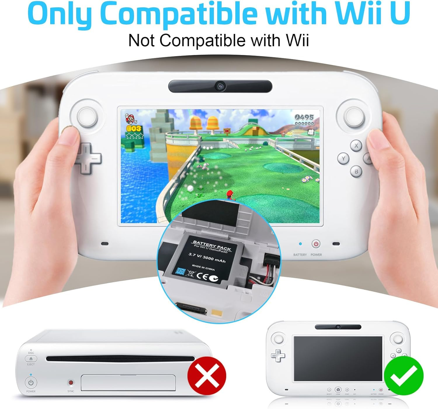 2Pcs Battery for Wii U Gamepad, Rechargeable Battery Replacement & Screwdriver