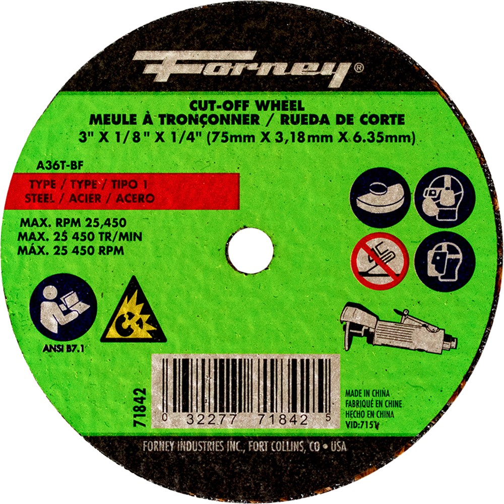 Cut-Off Wheel, Metal, Type 1, 3" x 1/8" x 1/4" - 35 Each FOR-71842