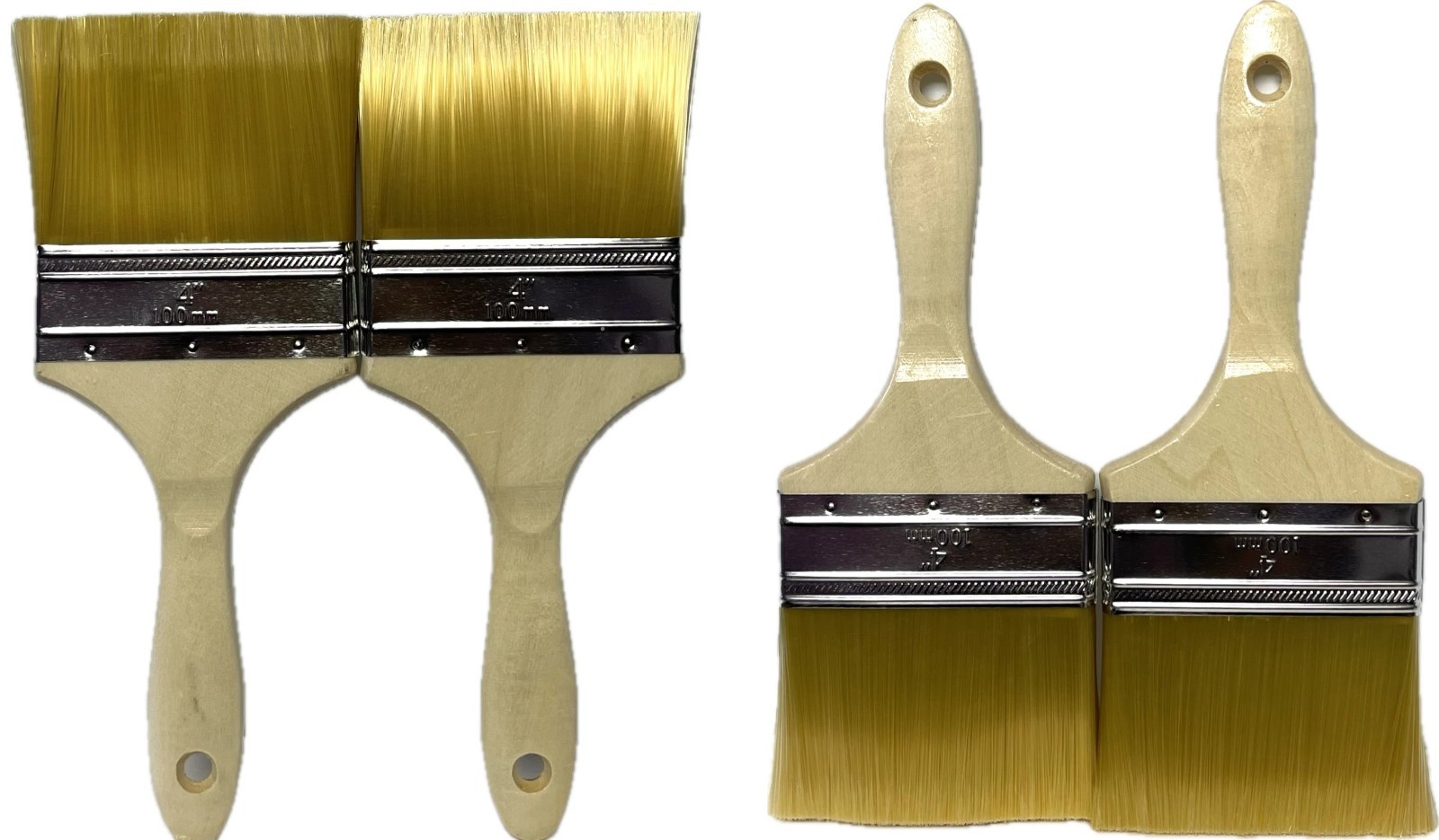 4 Pack Paint Brushes Brush Set 4'' (100 mm) Treated Home Interior Trim Painting