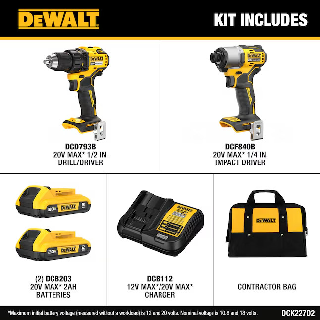 DEWALT 20V Max 2-Tool Power Tool Combo Kit DCK227D2 (Battery & Charger)